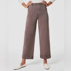 Spanx NWT Stretch Twill Cropped Wide Leg Pull-On Ankle Pants Smoke Women's XS